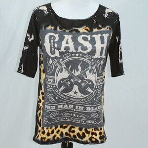Johnny Cash Womens Small Band Shirt Graphic Tee Boat Neck Short Sleeve Country